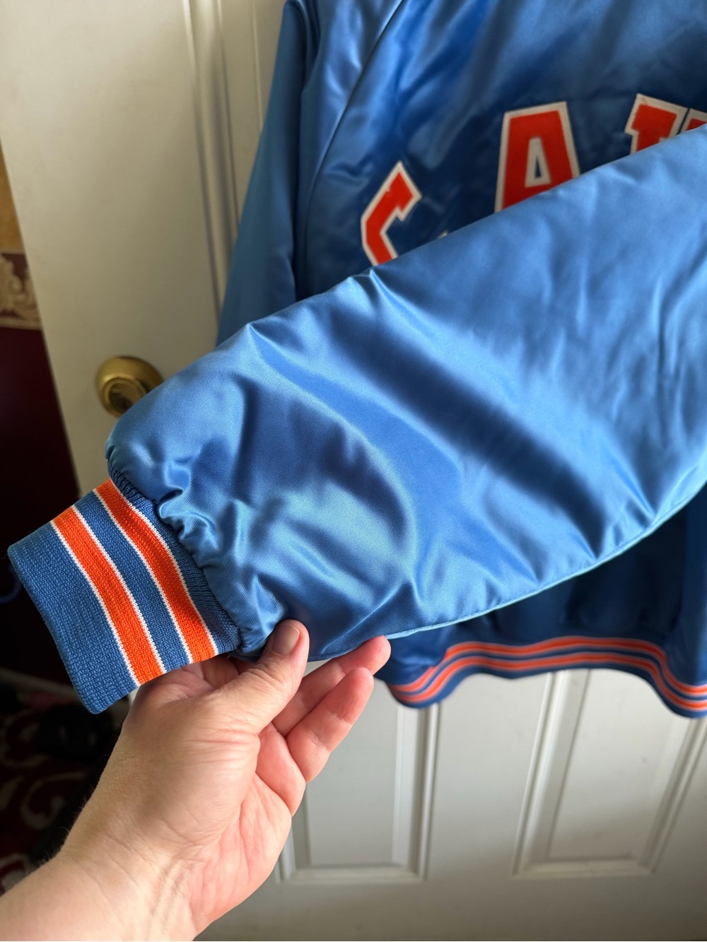 Vintage Blue Cavaliers Satin Bomber Jacket with Orange Trim - Picture 6 of 6